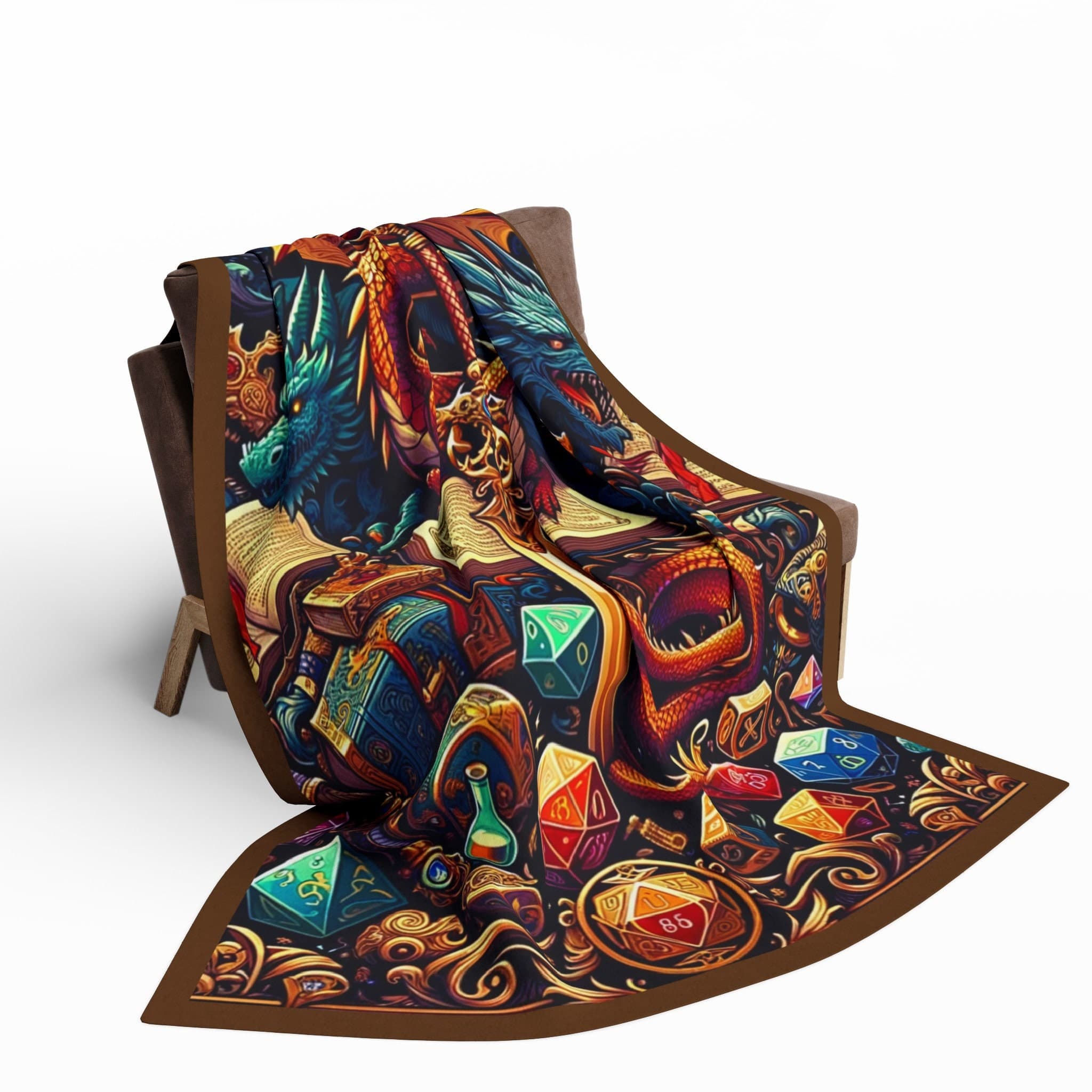 D&D Fleece Blanket, Dragon Sword Dice Throw, Roleplaying Gamer Gift, Cozy Game Night Decor, Fantasy Tabletop RPG Room Accessory